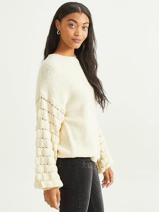 Altar’d State Long Sleeve Oversized Popcorn Stitch Sweater – Classic Ivory