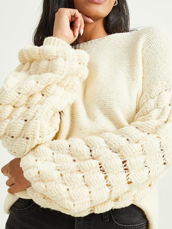 Altar’d State Long Sleeve Oversized Popcorn Stitch Sweater – Classic Ivory