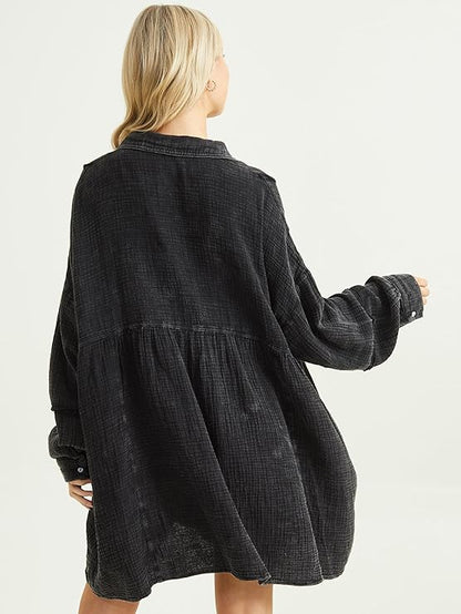 Altar’d State Black Oversized Long Sleeve Shirt Dress – Flowy, Soft, and Effortlessly Chic