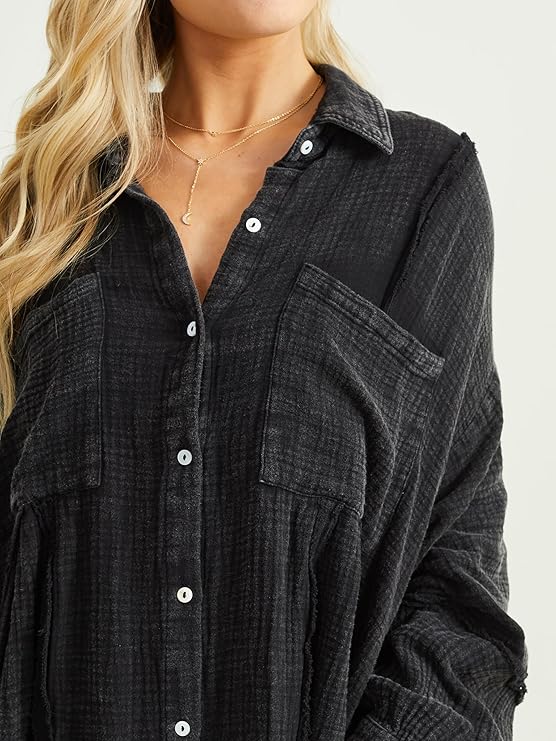 Altar’d State Black Oversized Long Sleeve Shirt Dress – Flowy, Soft, and Effortlessly Chic