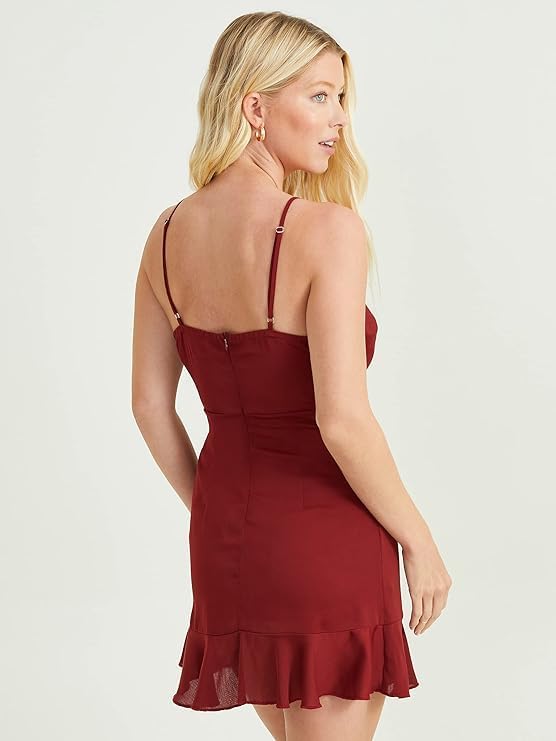 Altar’d State Women’s Britta Marjorie Sleeveless Satin Dress – Pomegranate, Square Neck & Relaxed Fit