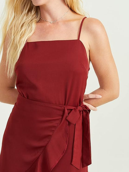 Altar’d State Women’s Britta Marjorie Sleeveless Satin Dress – Pomegranate, Square Neck & Relaxed Fit