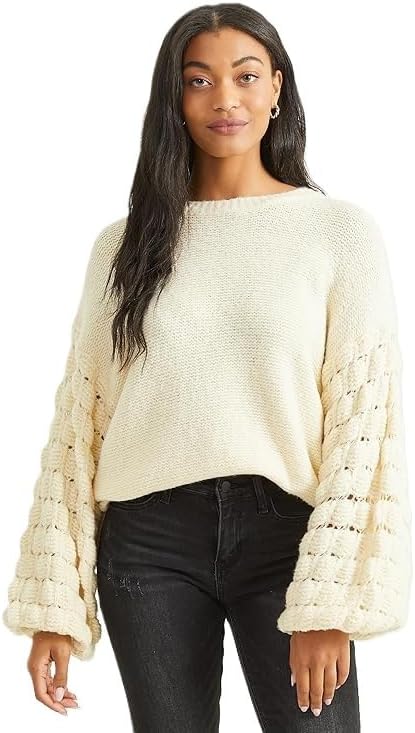 Altar’d State Long Sleeve Oversized Popcorn Stitch Sweater – Classic Ivory