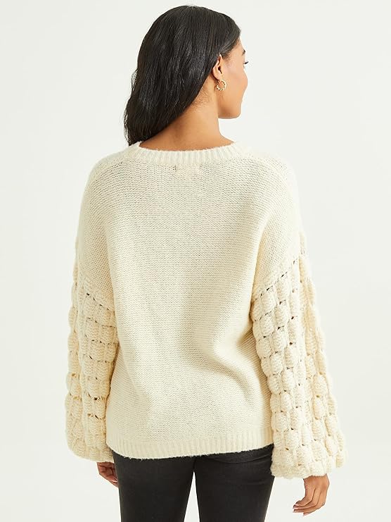 Altar’d State Long Sleeve Oversized Popcorn Stitch Sweater – Classic Ivory
