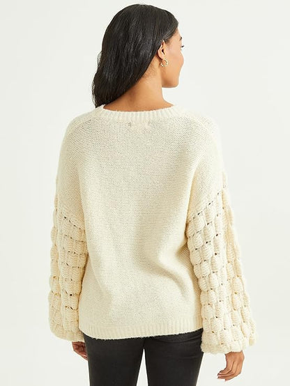 Altar’d State Long Sleeve Oversized Popcorn Stitch Sweater – Classic Ivory