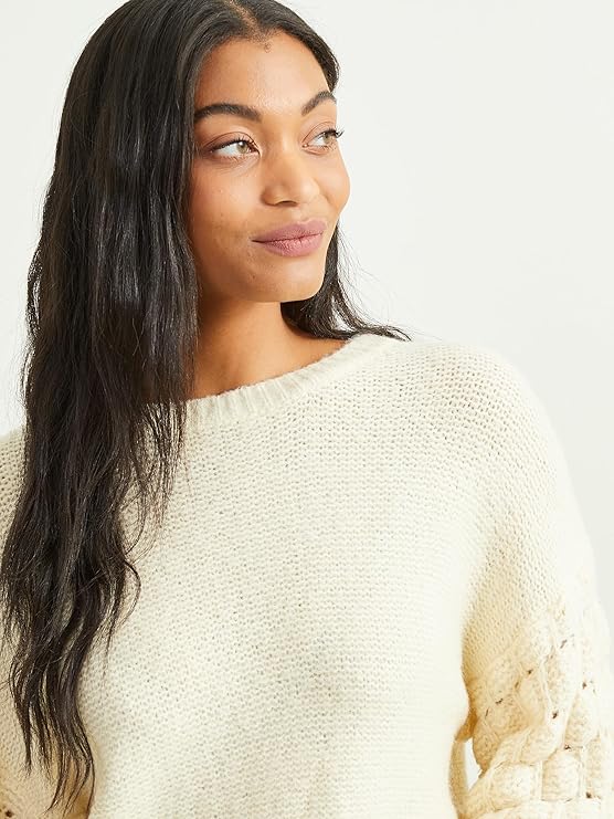 Altar’d State Long Sleeve Oversized Popcorn Stitch Sweater – Classic Ivory