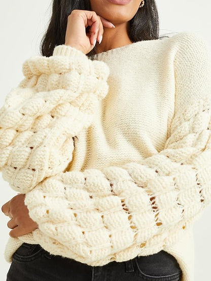 Altar’d State Long Sleeve Oversized Popcorn Stitch Sweater – Classic Ivory