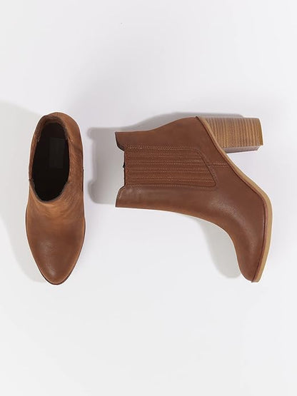 Altar’d State Raya Chelsea Booties – Women’s Brown Western Ankle Boots with Pointed Toe & Stacked Heel