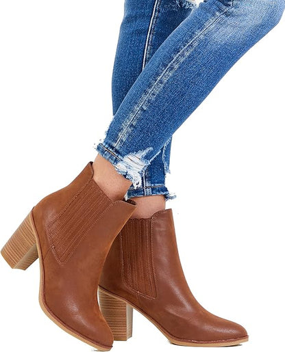 Altar’d State Raya Chelsea Booties – Women’s Brown Western Ankle Boots with Pointed Toe & Stacked Heel