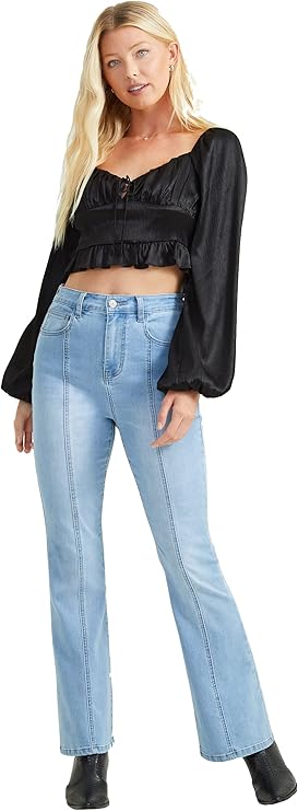 Altar’d State Kayla High-Waisted Star Print Flare Jeans – Light Wash Blue Denim