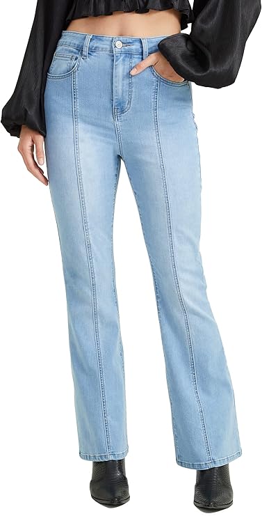 Altar’d State Kayla High-Waisted Star Print Flare Jeans – Light Wash Blue Denim