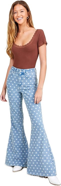 Altar’d State Star Power High-Waisted Flare Jeans – Light Wash Blue Denim