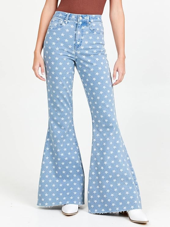 Altar’d State Star Power High-Waisted Flare Jeans – Light Wash Blue Denim
