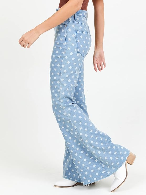 Altar’d State Star Power High-Waisted Flare Jeans – Light Wash Blue Denim
