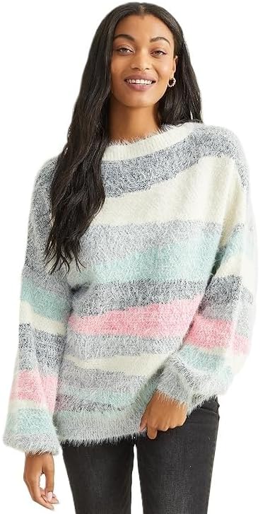 Altar’d State Eyelash Multi-Stripe Sweater – Grey Combo