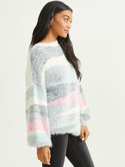 Altar’d State Eyelash Multi-Stripe Sweater – Grey Combo