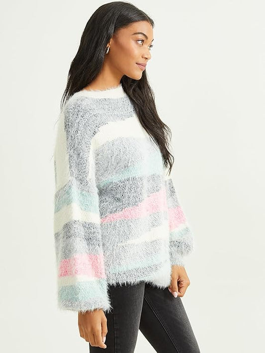 Altar’d State Eyelash Multi-Stripe Sweater – Grey Combo