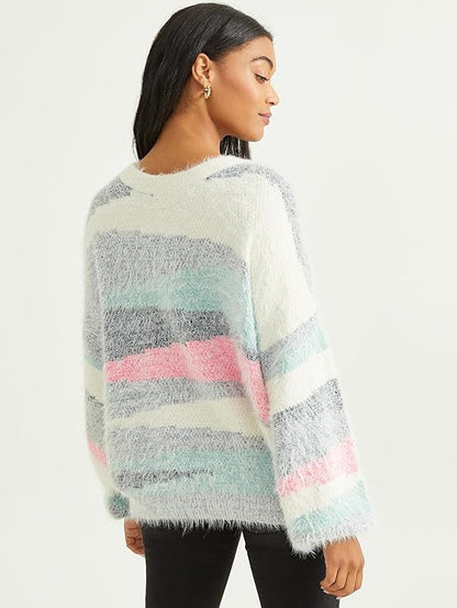 Altar’d State Eyelash Multi-Stripe Sweater – Grey Combo