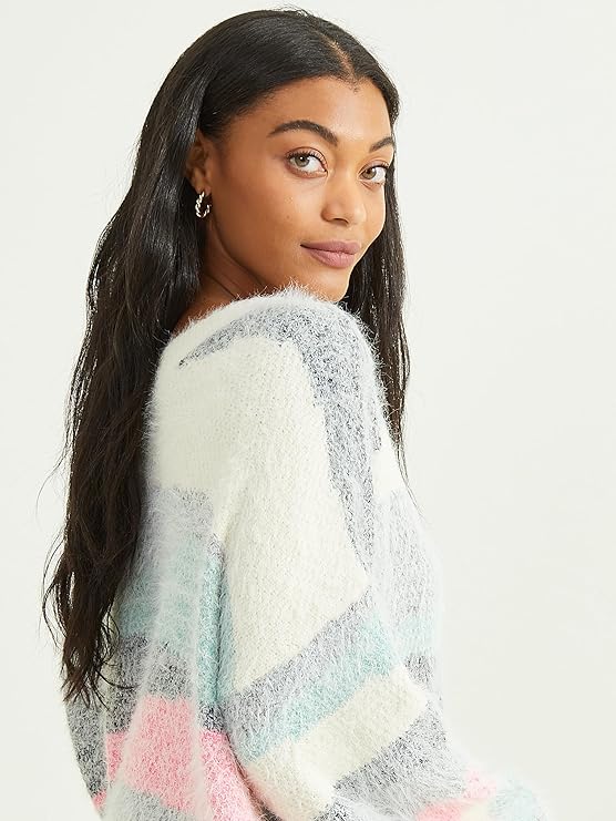 Altar’d State Eyelash Multi-Stripe Sweater – Grey Combo