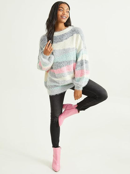 Altar’d State Eyelash Multi-Stripe Sweater – Grey Combo