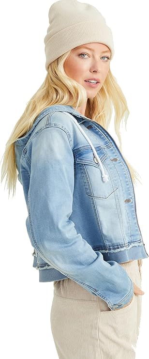 Altar’d State Rosey Denim Jean Jacket – Light Wash Cropped Zip Hoodie for Women