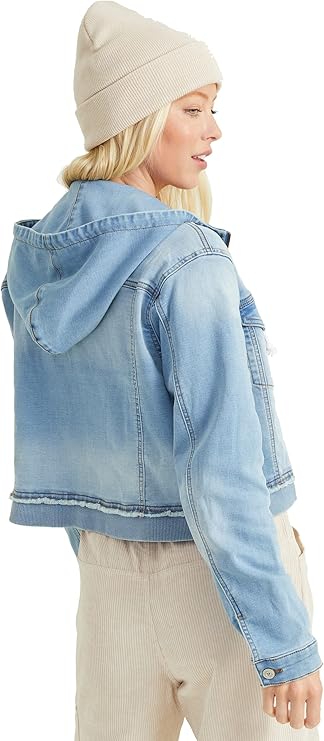 Altar’d State Rosey Denim Jean Jacket – Light Wash Cropped Zip Hoodie for Women