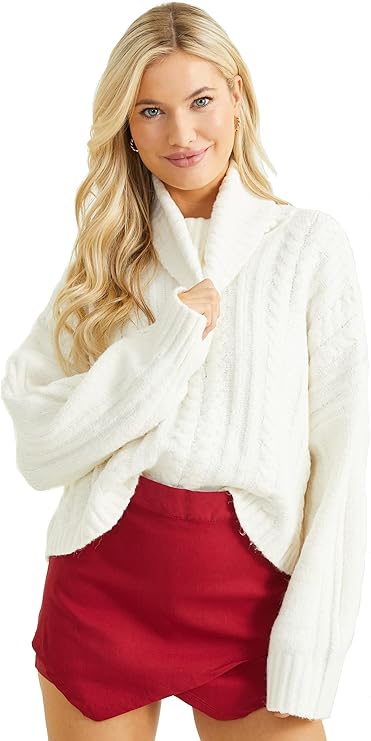 Altar’d State Women’s Ribbed Turtle Neck Sweater – Whipped Cream, Classic Knit Pullover