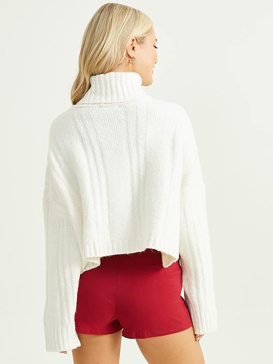Altar’d State Women’s Ribbed Turtle Neck Sweater – Whipped Cream, Classic Knit Pullover