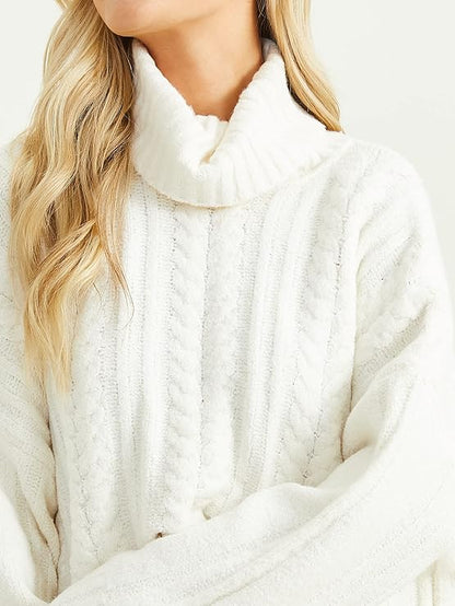 Altar’d State Women’s Ribbed Turtle Neck Sweater – Whipped Cream, Classic Knit Pullover