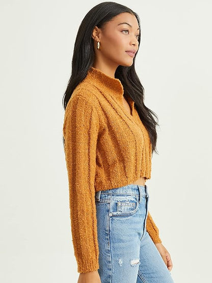Altar’d State Long Sleeve Cropped Collared Sweater – Brown Sugar