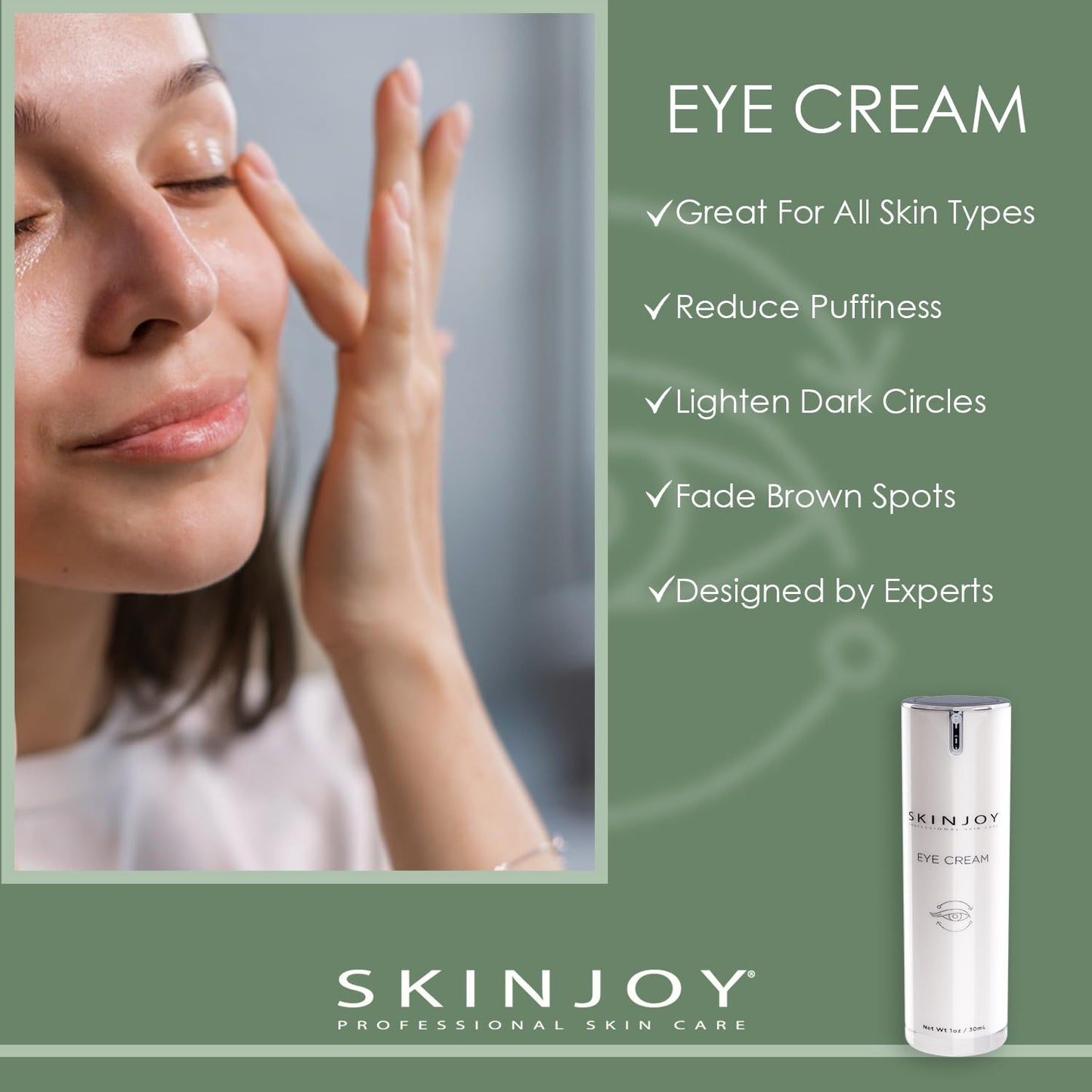 SKINJOY Eye Cream – Caffeine + Peptides to Depuff, Brighten & Smooth with Vitamin B5 (1oz)