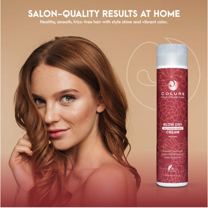 COLURE Blow Dry Cream, 10 Fl Oz – Anti Frizz Heat Protectant Styling Crème & Smoothing Formula for Color Treated Hair