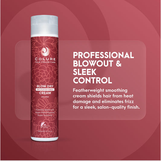COLURE Blow Dry Cream, 10 Fl Oz – Anti Frizz Heat Protectant Styling Crème & Smoothing Formula for Color Treated Hair