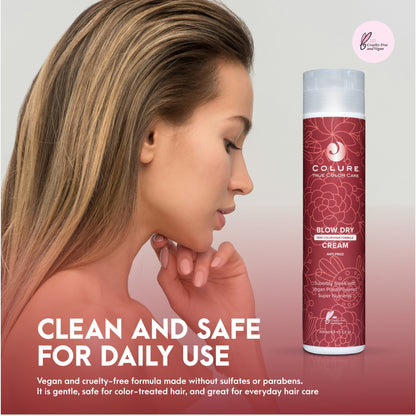COLURE Blow Dry Cream, 10 Fl Oz – Anti Frizz Heat Protectant Styling Crème & Smoothing Formula for Color Treated Hair