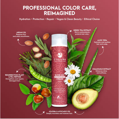 COLURE Blow Dry Cream, 10 Fl Oz – Anti Frizz Heat Protectant Styling Crème & Smoothing Formula for Color Treated Hair